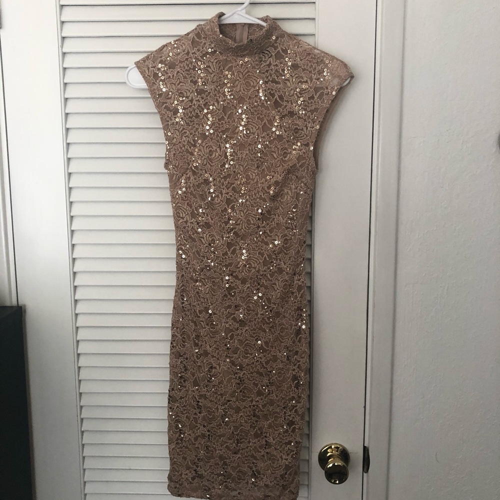 Windsor Mock Neck Sleeveless Lace Sequin Dress